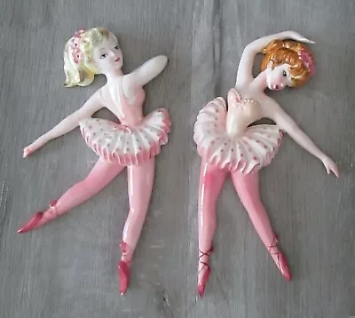 Pair Of Vtg Lefton Pink Ballerina Wall Plaque Figurines Ceramic/chalkware 1950's • $79.99