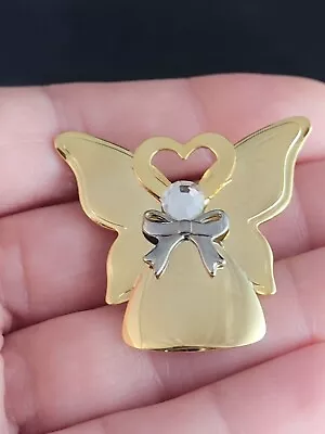 Vtg SIGNED Jane Davis Jewelry : Angel Of Love Brooch Pin : Rhinestone Gold Tone • $8.95