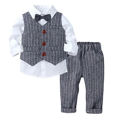 $25.43 • Buy US Formal Suit Bow Tie Dress Shirt Tuxedo Vest Pants Set Baby Boys Toddler