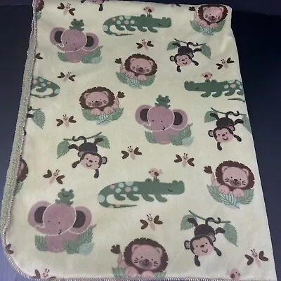 Nojo Little Bedding Green Baby Blanket Monkeys Elephants Lions Crocodile Sherpa • $49.29