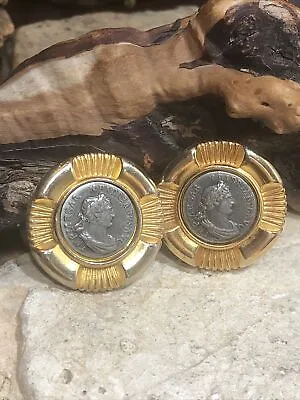 $150 • Buy Rare Vintage Gold Tone Ben-Amun Roman Coin Clip On Earrings 36.4g