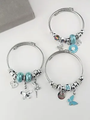 (4) Cute And Elegant Stainless Steel Black Bangle With Charms For Girls & Women • £9.99