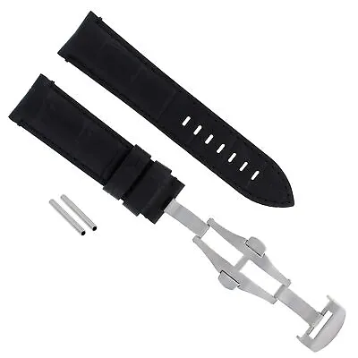 22mm Leather Watch Band Strap Deployment Clasp For Montblanc Timewalker Black • $29.95