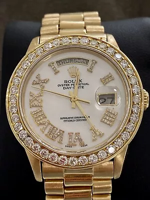 Presidential Rolex In 18k Gold With Diamonds Bezel And  Gold Diamond Roman Dial • $20000