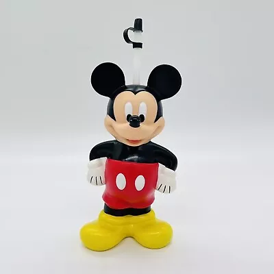 Mickey Mouse Figure 9.75” Water Bottle Plastic Drink Cup Straw Monogram Disney • $8.09