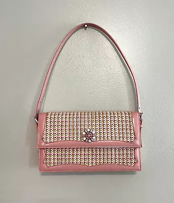 Moschino Vintage Rectangle Woven With Patent Leather Trim Pink Purse Bag • $450