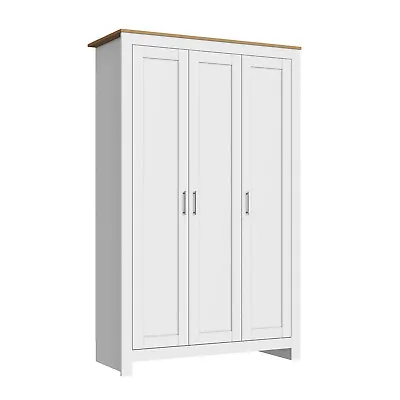 Modern Matte White 3 Door Wardrobe Storage With Shelves Rail Bedroom Furniture • £214.98