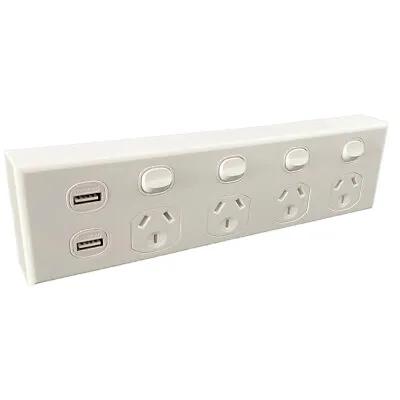 3A AU Quad Power Point 10A 250v With 2 USBs - 4 Gang GPO Socket Outlet - White • $54.95