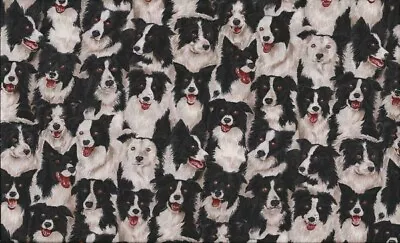 Fabric Dogs Makower 100% Cotton 112cm Wide Border Collie Black • £7.16