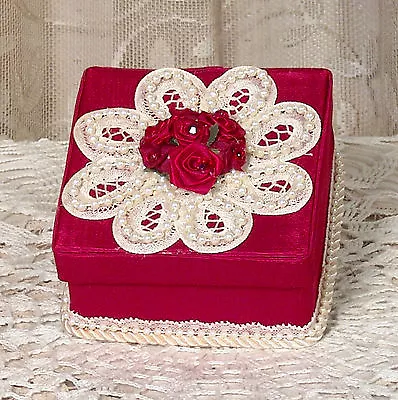 Victorian RED MOIRE Square Keepsake / Trinket/Jewelry Box - Vintage Style- #RB-2 • $21.95