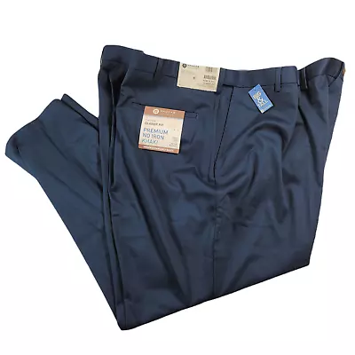 Haggar Navy Khaki Stretch Pants Mens 52 X 30 Premium Comfort Classic-Fit Blue • $30.49