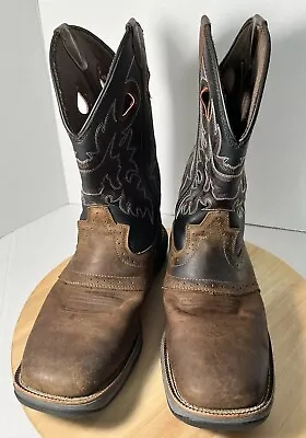 ARIAT Brazos Cowboy Men’s 11.5 D Brown Embroidered Leather Western Work Boots • $45.99
