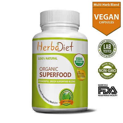 $22.43 • Buy Organic Green SUPERFOOD Moringa Spirulina Wheatgrass Vegan 500mg 180 Capsules