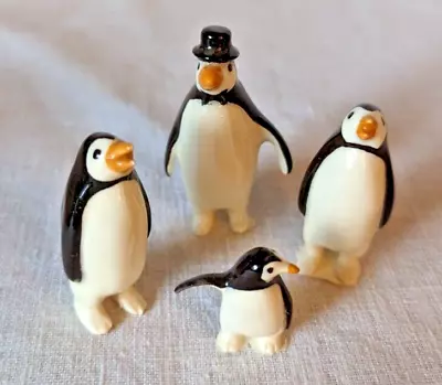 Hagen Renaker Penguin Lot 4 Pc Family Papa Top Hat Mama Baby Miniature Figurines • $31.49