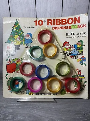 Vintage Christmas Trim-A-Gift 10 Reels Ribbon 40 Yards Smooth Bright Green Gold  • $14.20