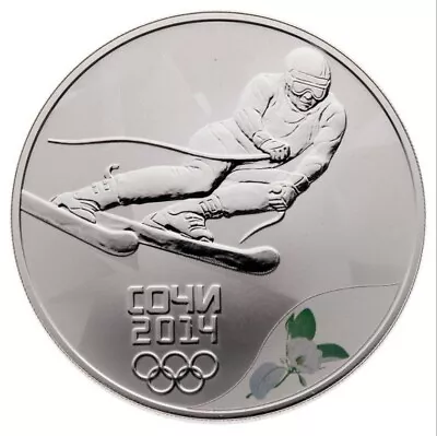 2014 3 Roubles Sochi Winter Olympics: Alpine Skiing - Sterling Silver Coin • $75.94