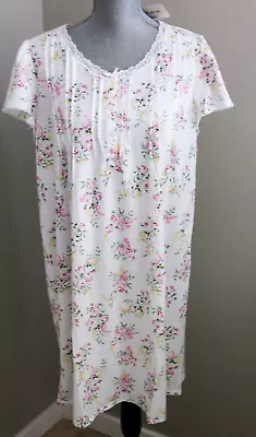 MISS ELAINE Women SIZE L Pink FLORAL Short Sleeve SUMMER Night Gown NWT $66 • $29