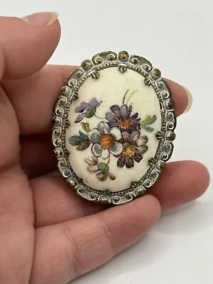 Vintage Sugared Floral Western Germany Brooch Oval Pin Jewelry *** • $14