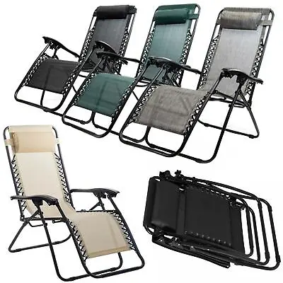 Reclining Sun Lounger Outdoor Patio Garden Folding Zero Gravity Chair Adjustable • £36.95