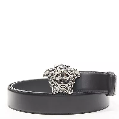 VERSACE La Medusa Ruthenium Silver Buckle Black Leather Belt 115cm 44-48  • $288