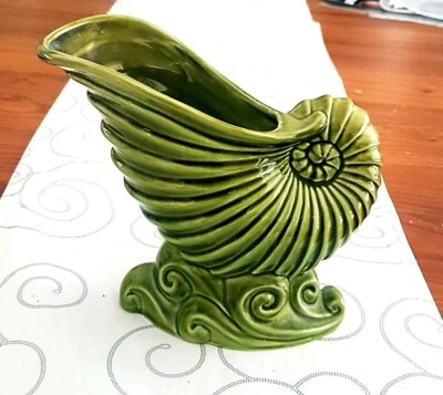 £7.99 • Buy Large 7  Tall Ceramic Pottery Cornucopia Horn Of Plenty Shell Green Beswick Vase