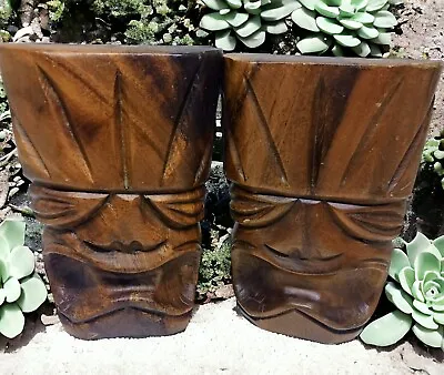 PAIR Of VINTAGE TIKI Hawaiian HAND-CARVED Wood BOOKENDS  MCM • $39.99