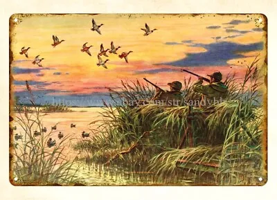 Ornate Metal Wall Art 1955 Hunting Art Mallard Duck Hunter Rifle Metal Tin Sign • $18.95