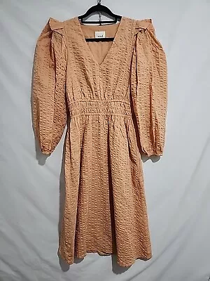 Seed Heritage Womens Orange Maxi Dress Size 10 Puff Sleeve (3857) • $39.95