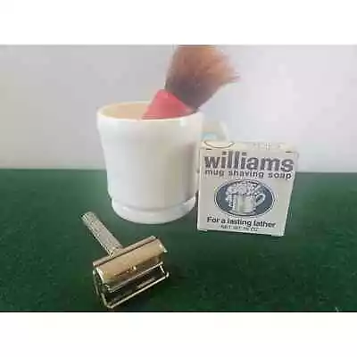 Vintage Shaving Set Shaving Cup Adoration Shaving Brush Soap And Razor. • $49