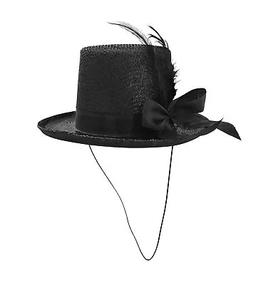 Mini Black Glitter Mesh Top Hat Fascinator Faux Feather Gatsby Costume Accessory • $11.55