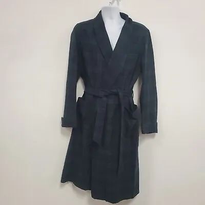Pendleton Mens Black Watch Tartan Robe Size L Green Belted Long Sleeve Pockets • $49.88