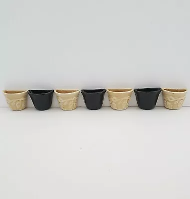 7 Lot Black Tan Vintage Miniature Ceramic Half Pots For Fairy Gardens Crafting  • $15.99