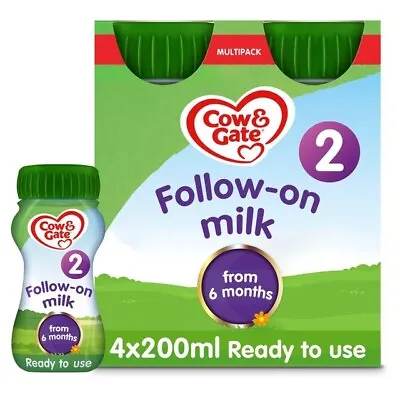 Cow & Gate 2 Follow On Baby Milk Formula Liquid 6-12 Months Multipack 4 X 200ml • £7.79