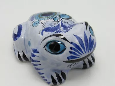 Vintage Tonala Mexico Pottery Hand Painted Folk Art Blue FROG Large 5  Figurine • $16.99