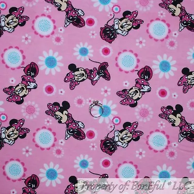 $7.40 • Buy BonEful FABRIC FQ Cotton Flannel Quilt Pink White VTG Disney Minnie Mouse Flower