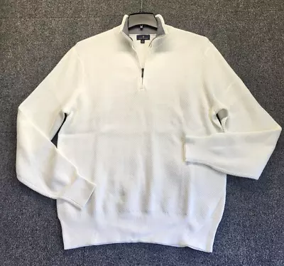 Brooks Brothers Men's Sweater White Sz M Textured Half Zip Mock Neck Long Sleeve • $39.99