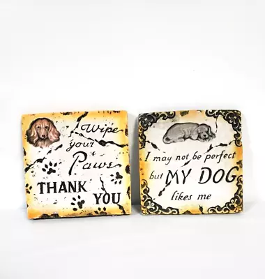 Ceramic Dog Pottery Wall Hanging Tile 6in Wipe Your Paws May Not Be Perfect X 2 • $22