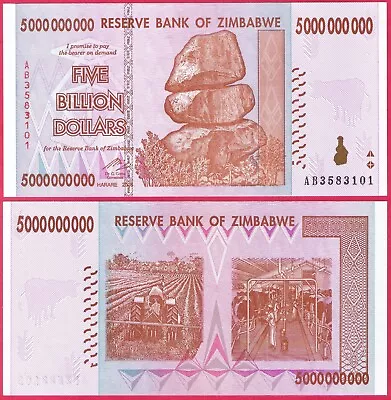 Zimbabwe 5 Billion Dollars 2008 P84 Banknote Unc • $6