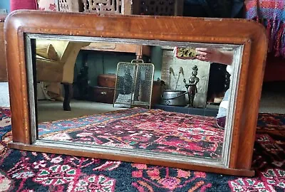  Antique Walnut Distressed  Inlaid  Overmantle Mirror  • £115