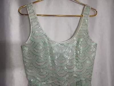 Bebe Dress Small Sleeveless Embellished Multicolor Green Ivory Silver • $16.50