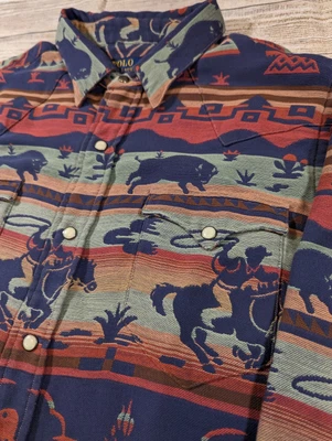 £139.95 • Buy Ralph Lauren Polo Large Shirt Mens Western Indian Aztec Cowboy Bison Rodeo