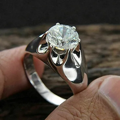2 Ct Round Simulated Diamond Men's Solitaire Wedding Ring 14k White Gold Plated • $84.90