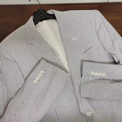  Jos A Bank Mens Cotton Gray White Seersucker Blazer Sport Coat Sz 40 L • $27.50