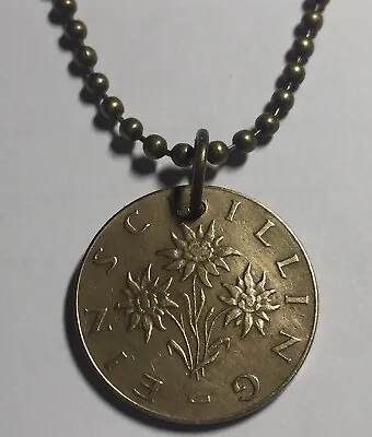 Real 1963 Austria Osterreich 1 Schilling Coin Pendant Flower. Great Gift! • $16.19