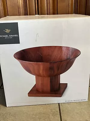 NIB Michael Graves Design Acacia Wood Bowl Large Pedestal Fruit Bowl  • $125