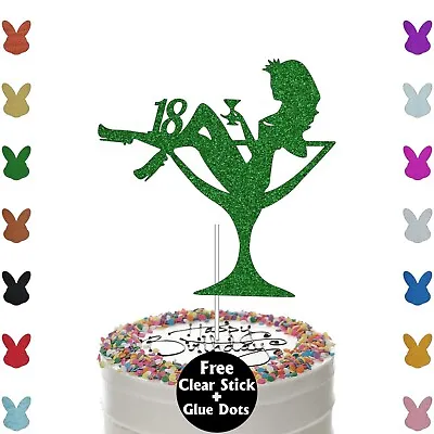 Sitting Girl In A Cocktail Glass Glitter Cake Topper Custom Birthday Party Decor • £2.95