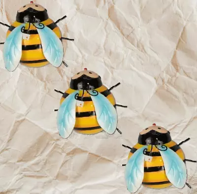 Metallic Wall Art Decoration Pack Of 3 Cute Bee Insect Indoor/Outdoor (Garden) • £10.50