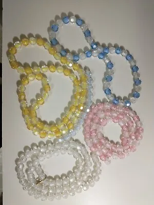 Vintage Pop Beads Plastic Pink Blue Clear Yellow Necklaces 1950-60s Lot Of 4 • $25