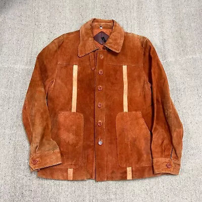 Vintage Suede Jacket Mens Large Brown 1970s Button Up Western Hippie • $49.99