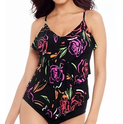 MAGICSUIT Neon Nature Rita Ruffle Front Tankini Top Swimsuit 8 NEW • $49.99